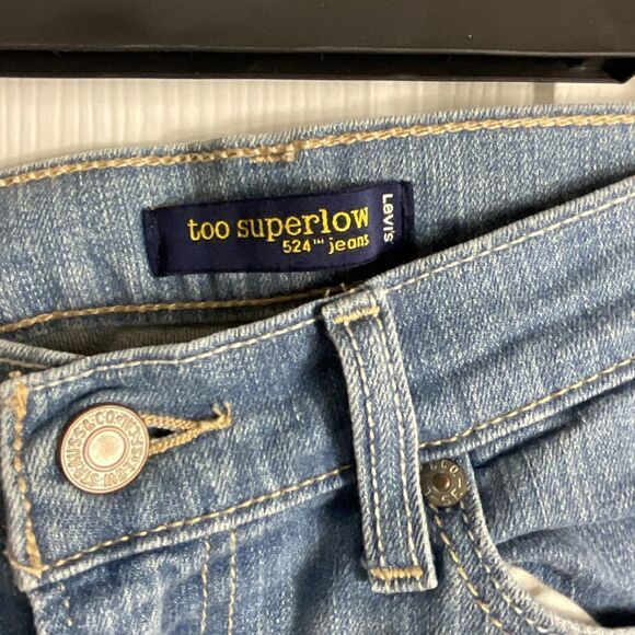 Levis 524 Too Superlow Womens Jeans Size 5M Blue Wash Straight Leg Distressed N - Picture 10 of 12